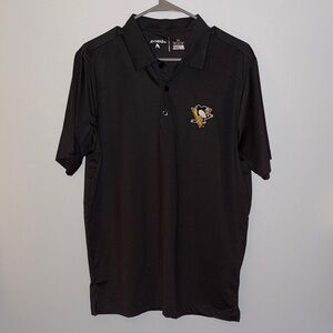 Antigua Dark Gray Polo Pittsburgh Penguins Logo